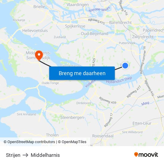 Strijen to Middelharnis map