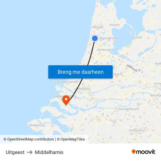 Uitgeest to Middelharnis map