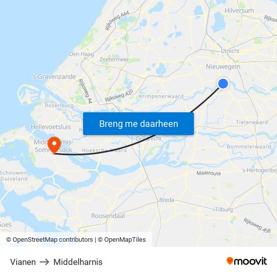 Vianen to Middelharnis map