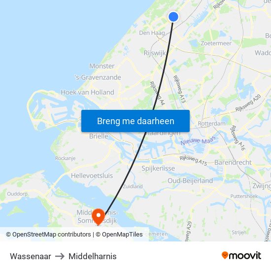 Wassenaar to Middelharnis map