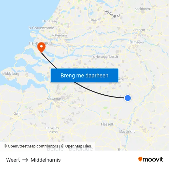 Weert to Middelharnis map