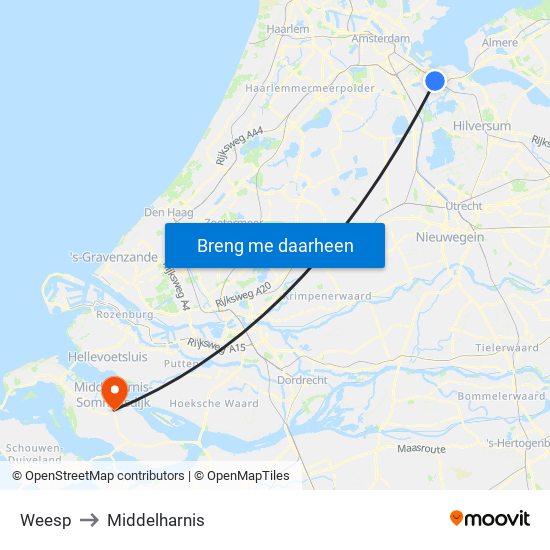 Weesp to Middelharnis map