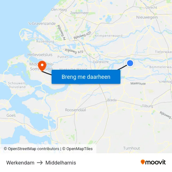 Werkendam to Middelharnis map