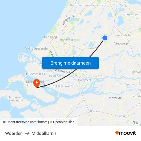 Woerden to Middelharnis map