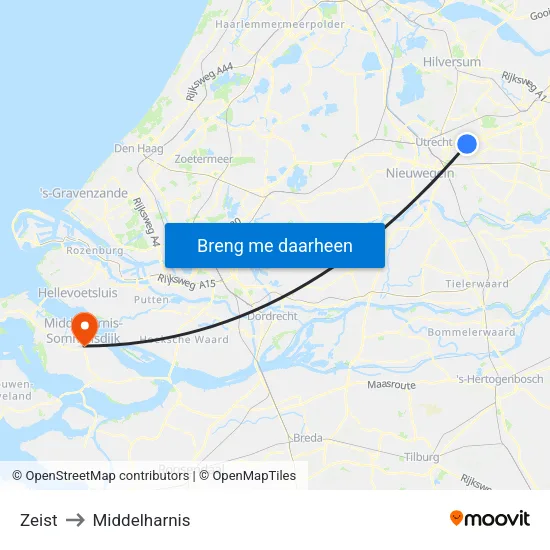 Zeist to Middelharnis map