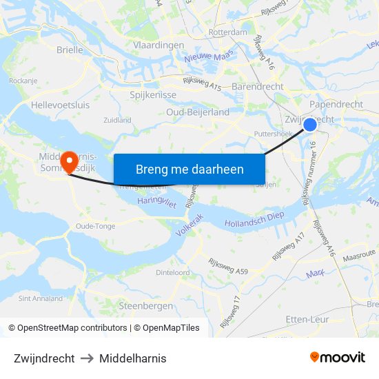 Zwijndrecht to Middelharnis map