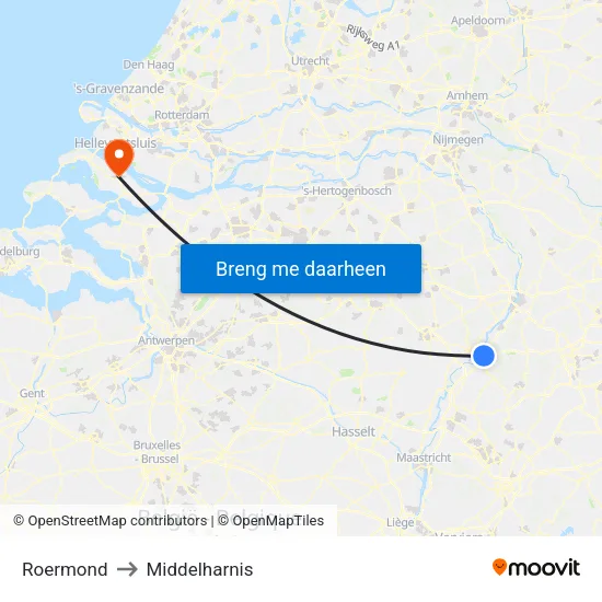 Roermond to Middelharnis map