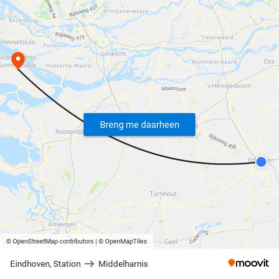 Eindhoven, Station to Middelharnis map