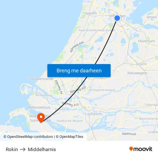 Rokin to Middelharnis map