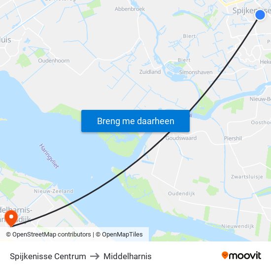 Spijkenisse Centrum to Middelharnis map