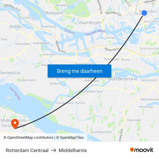 Rotterdam Centraal to Middelharnis map