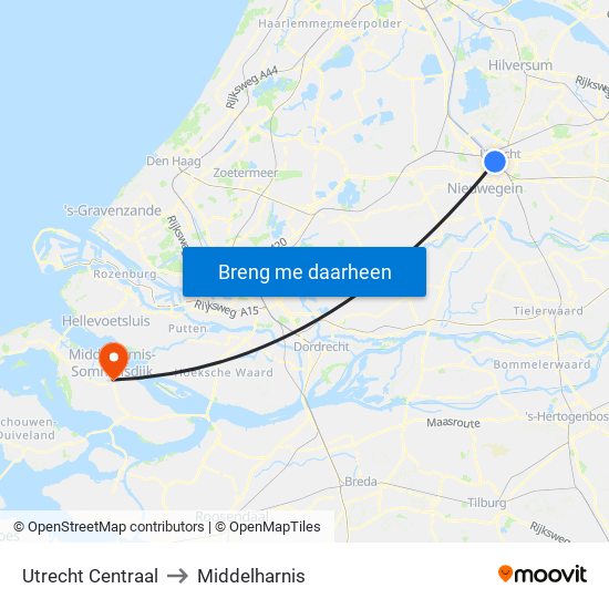 Utrecht Centraal to Middelharnis map