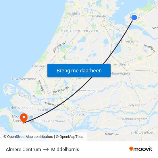 Almere Centrum to Middelharnis map