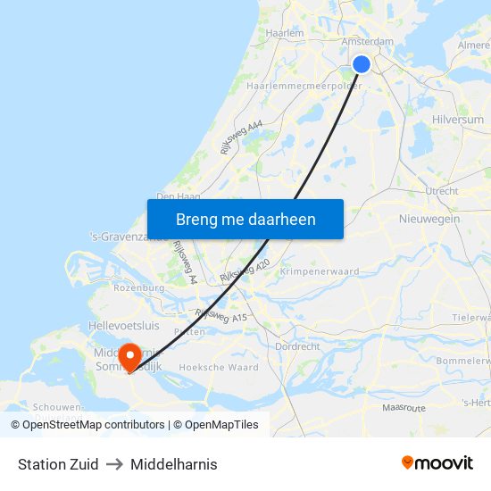 Station Zuid to Middelharnis map