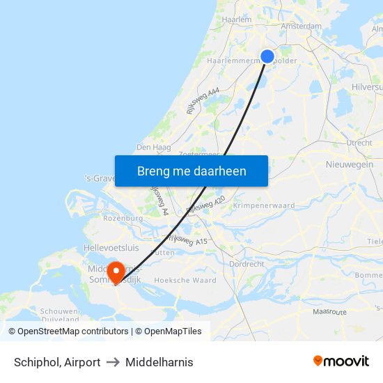 Schiphol, Airport to Middelharnis map