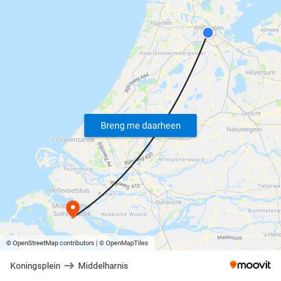 Koningsplein to Middelharnis map