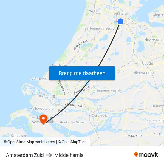 Amsterdam Zuid to Middelharnis map