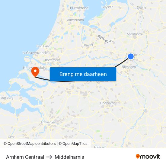 Arnhem Centraal to Middelharnis map