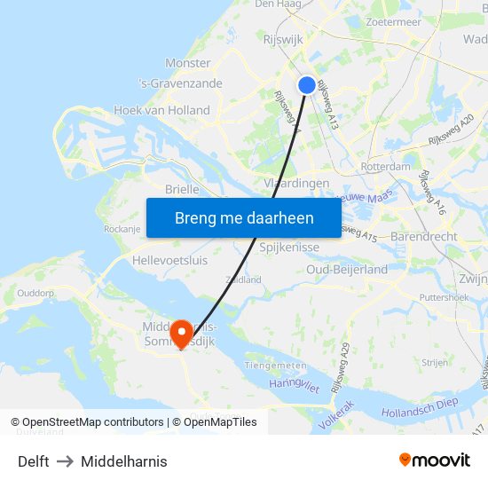 Delft to Middelharnis map