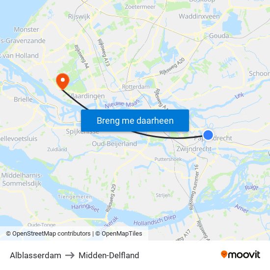 Alblasserdam to Midden-Delfland map