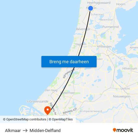 Alkmaar to Midden-Delfland map