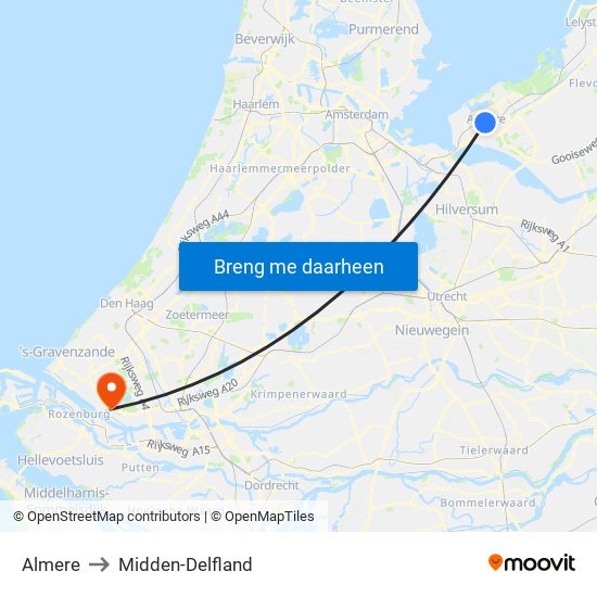 Almere to Midden-Delfland map