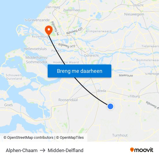 Alphen-Chaam to Midden-Delfland map