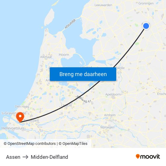 Assen to Midden-Delfland map