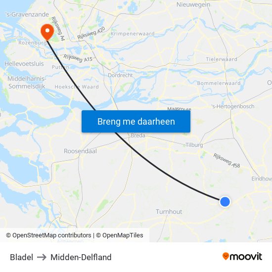 Bladel to Midden-Delfland map