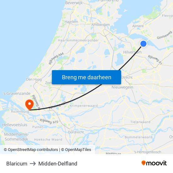 Blaricum to Midden-Delfland map