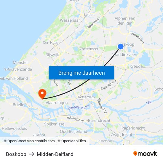 Boskoop to Midden-Delfland map