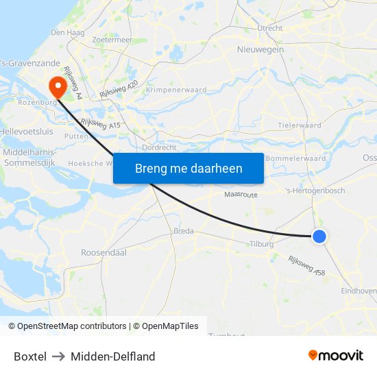 Boxtel to Midden-Delfland map