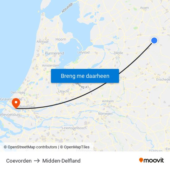 Coevorden to Midden-Delfland map