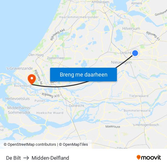 De Bilt to Midden-Delfland map