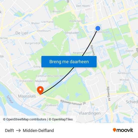 Delft to Midden-Delfland map