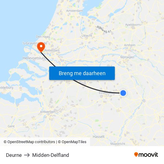 Deurne to Midden-Delfland map