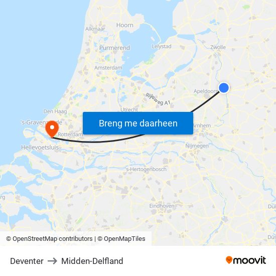 Deventer to Midden-Delfland map