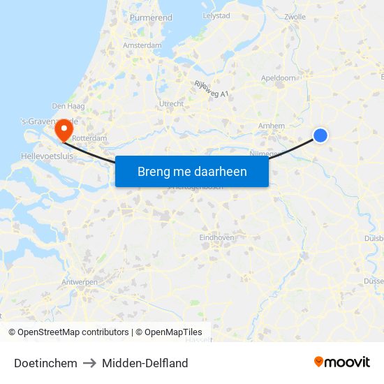 Doetinchem to Midden-Delfland map