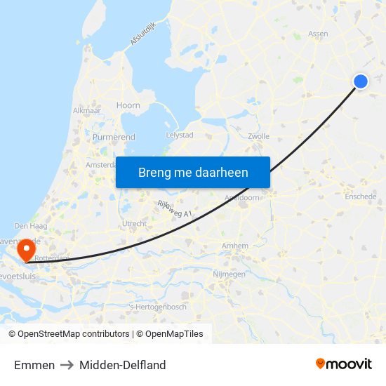 Emmen to Midden-Delfland map