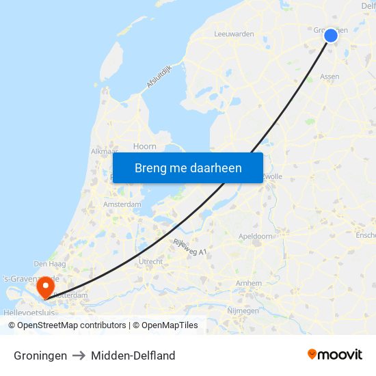 Groningen to Midden-Delfland map