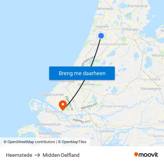 Heemstede to Midden-Delfland map