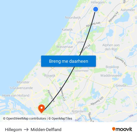 Hillegom to Midden-Delfland map