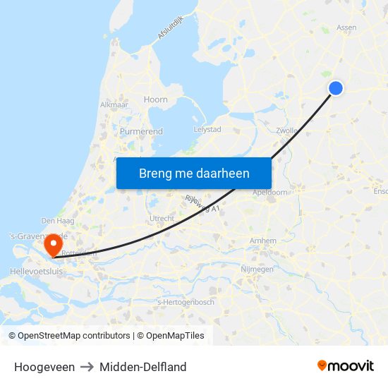 Hoogeveen to Midden-Delfland map