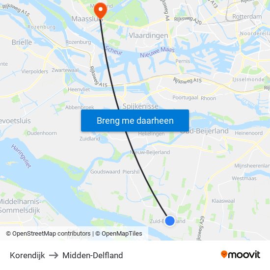 Korendijk to Midden-Delfland map