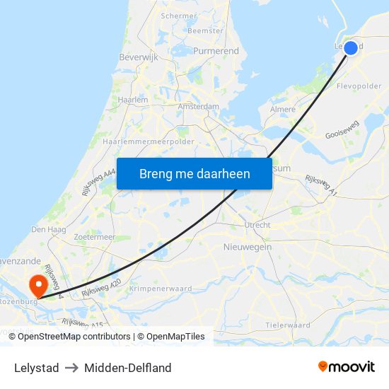 Lelystad to Midden-Delfland map