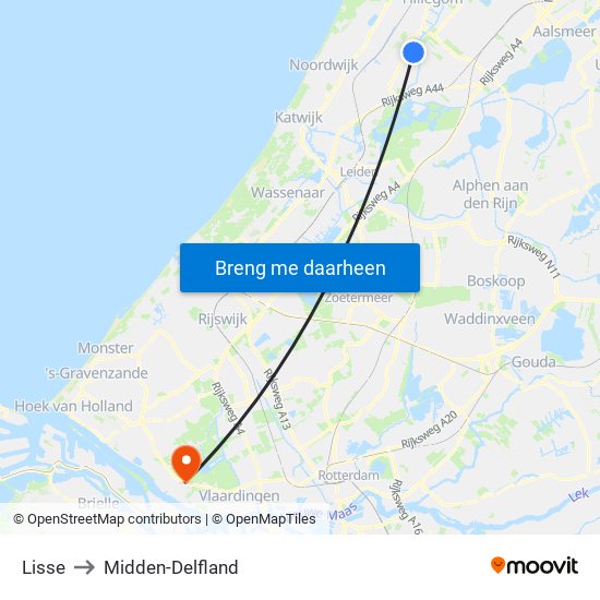 Lisse to Midden-Delfland map