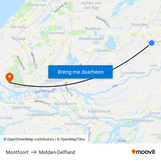 Montfoort to Midden-Delfland map