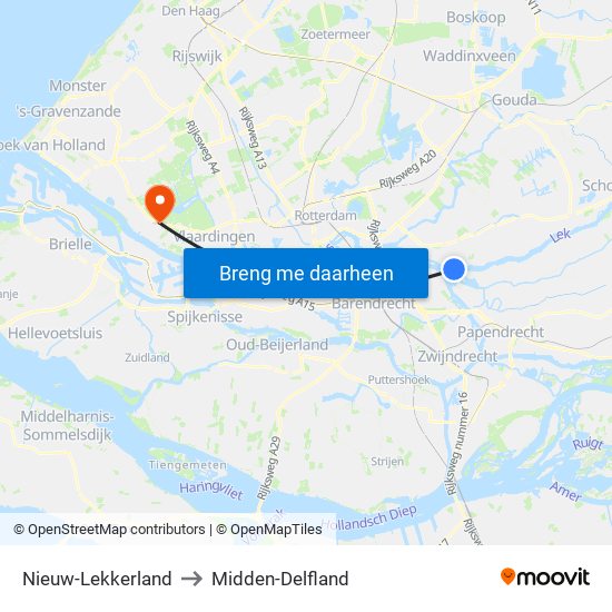 Nieuw-Lekkerland to Midden-Delfland map