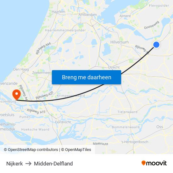 Nijkerk to Midden-Delfland map