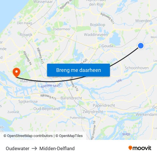 Oudewater to Midden-Delfland map